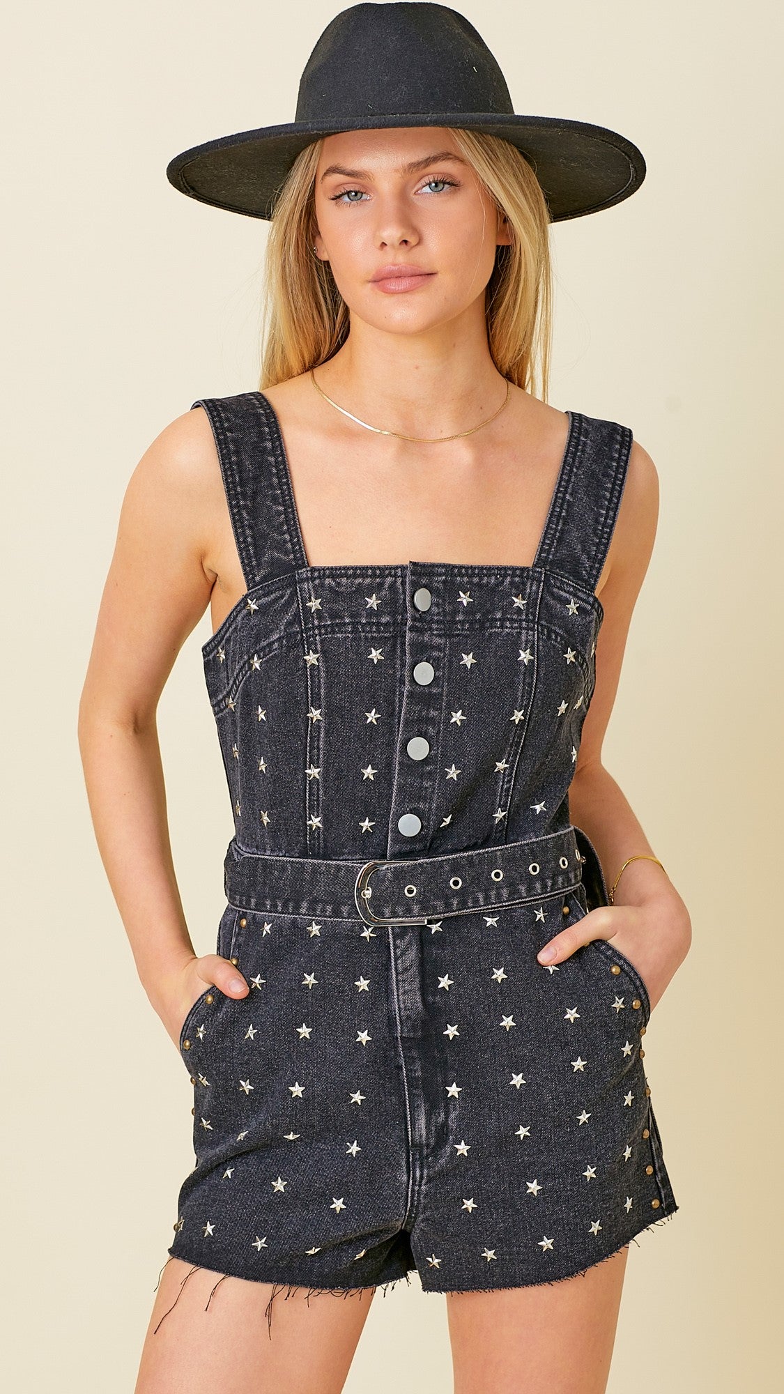 Star Studded Denim Romper