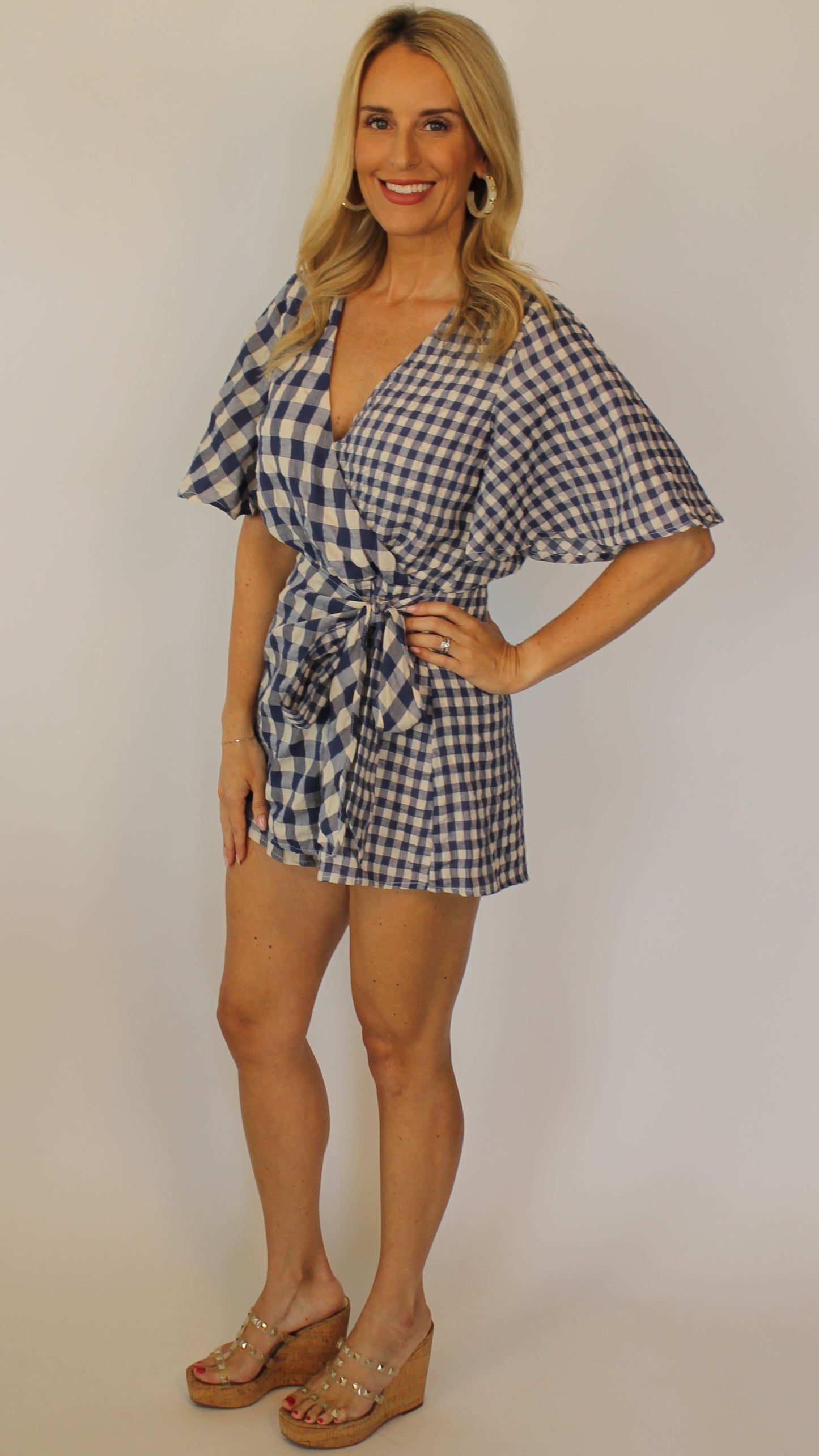 Blue Gingham Wrap Romper