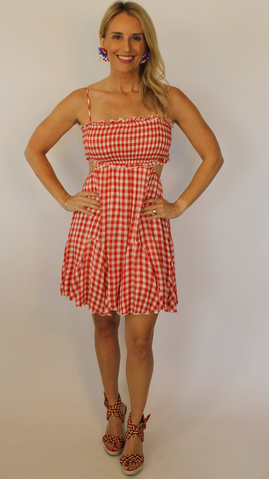 Red Gingham Print Dress