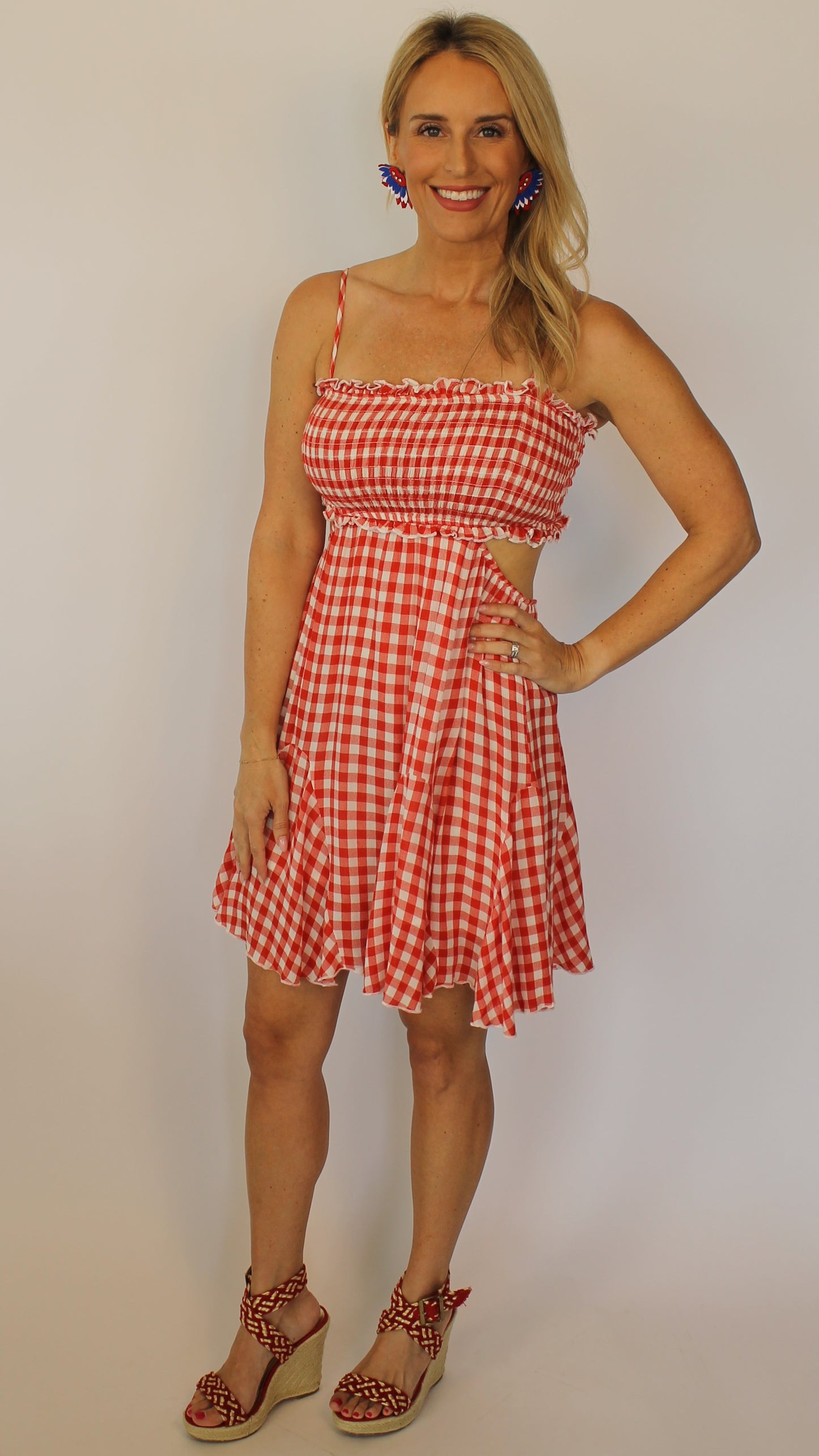 Red Gingham Print Dress