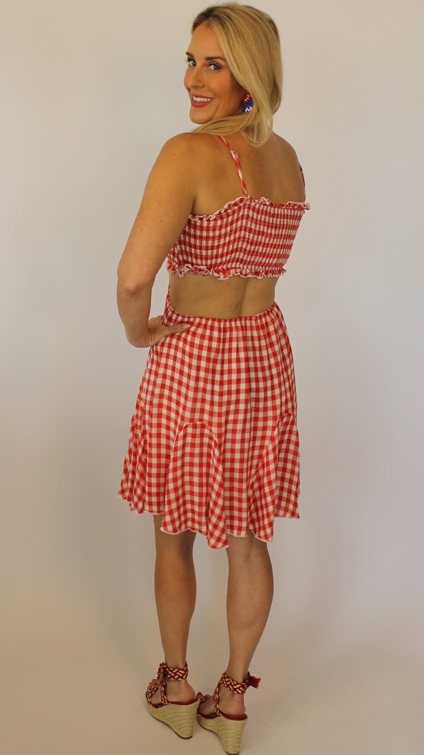 Red Gingham Print Dress