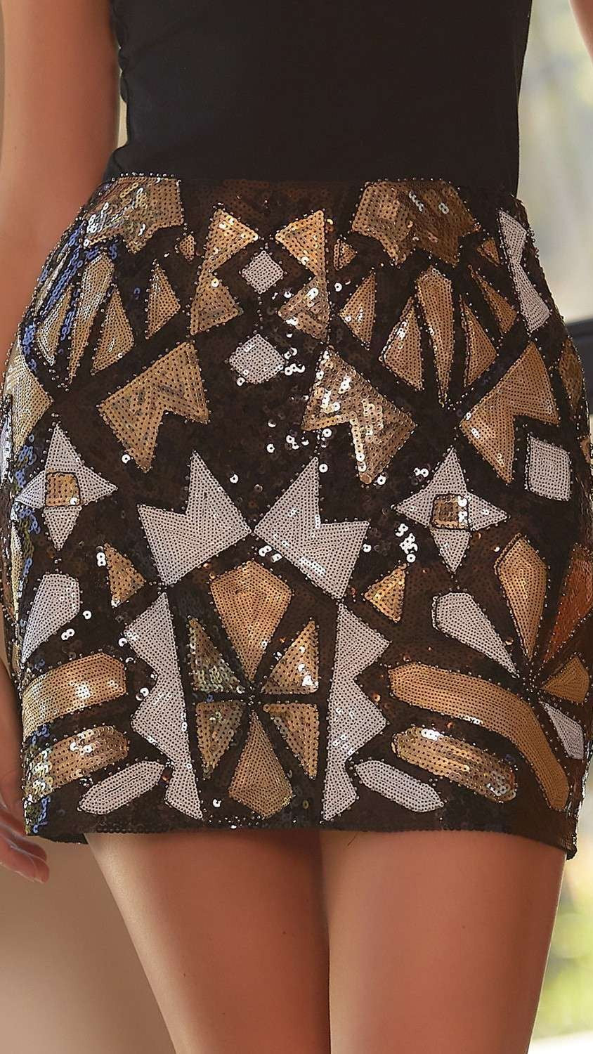 Geometric Sequin Mini Skirt