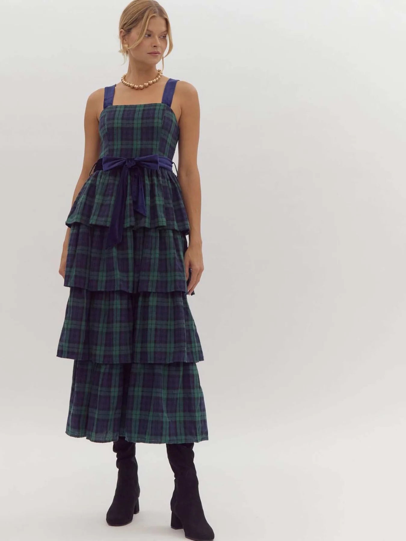 Plaid Ruffle Tiered Dress