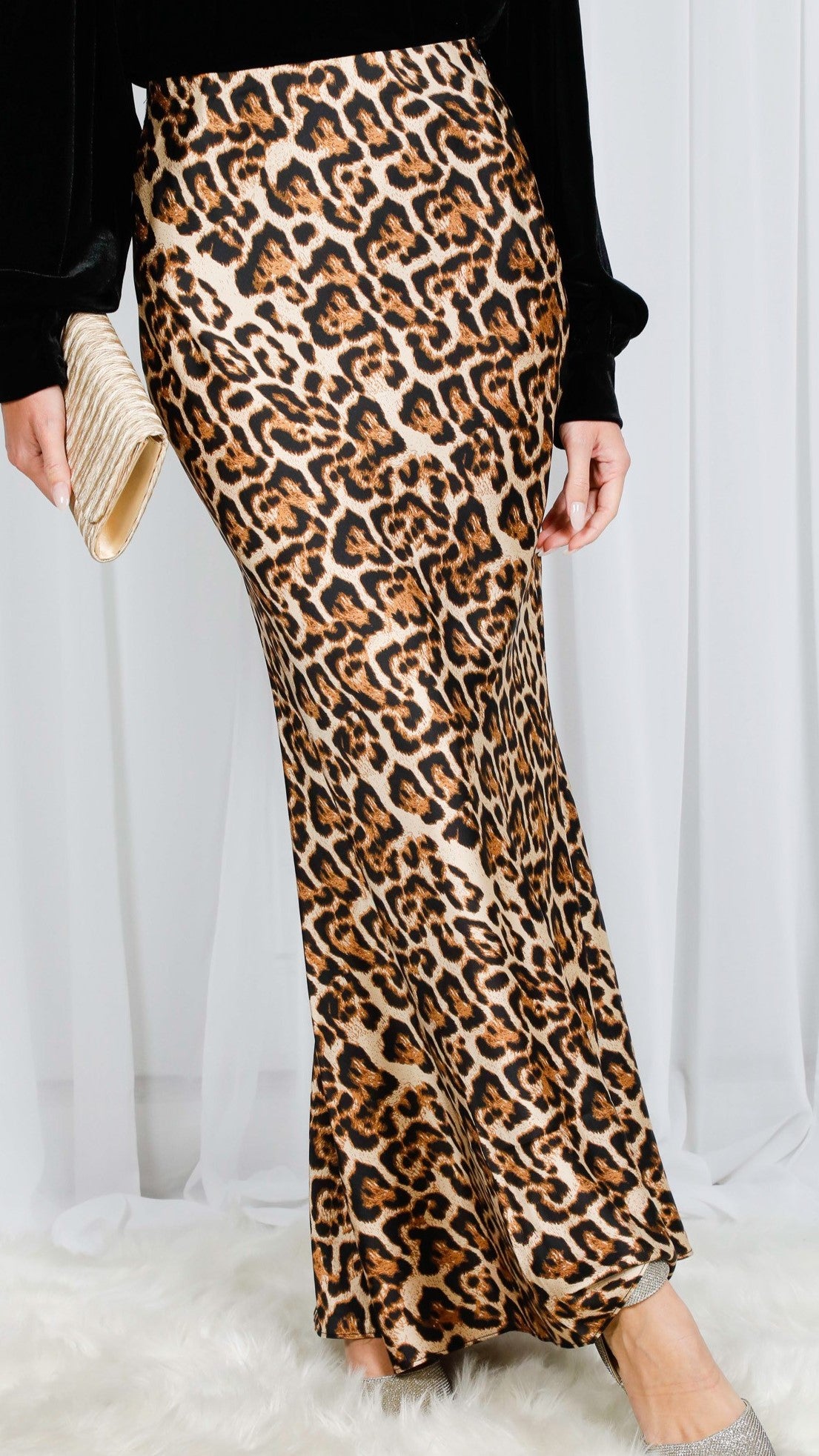 Leopard Satin Maxi Skirt