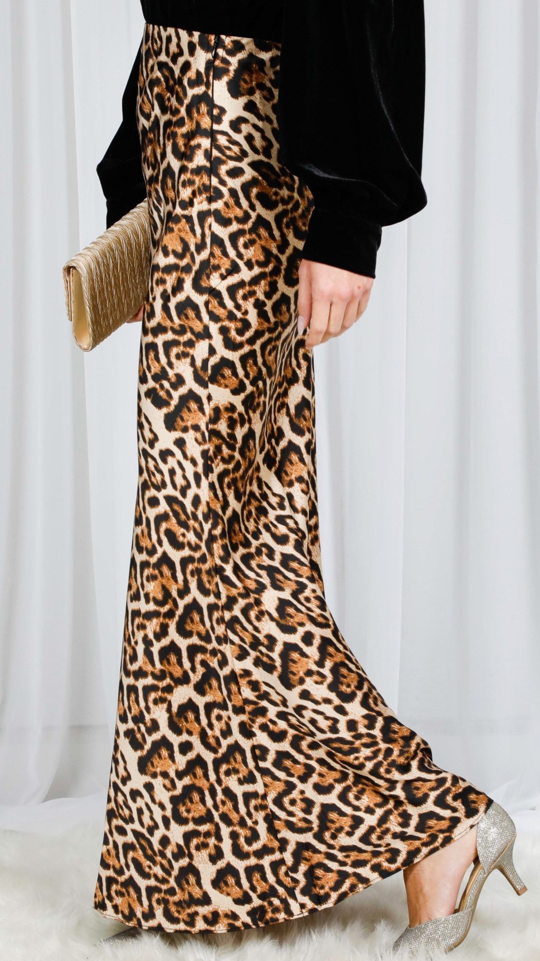 Leopard Satin Maxi Skirt