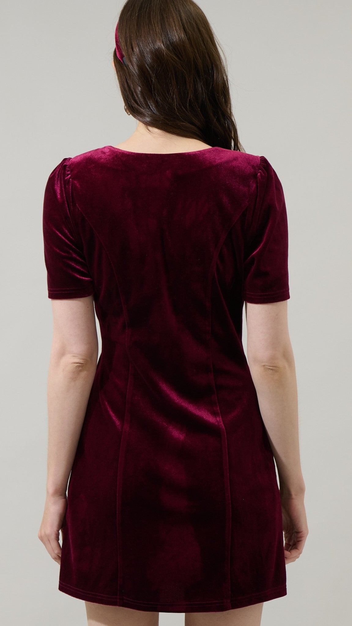 Rhinestone Button Velvet Dress