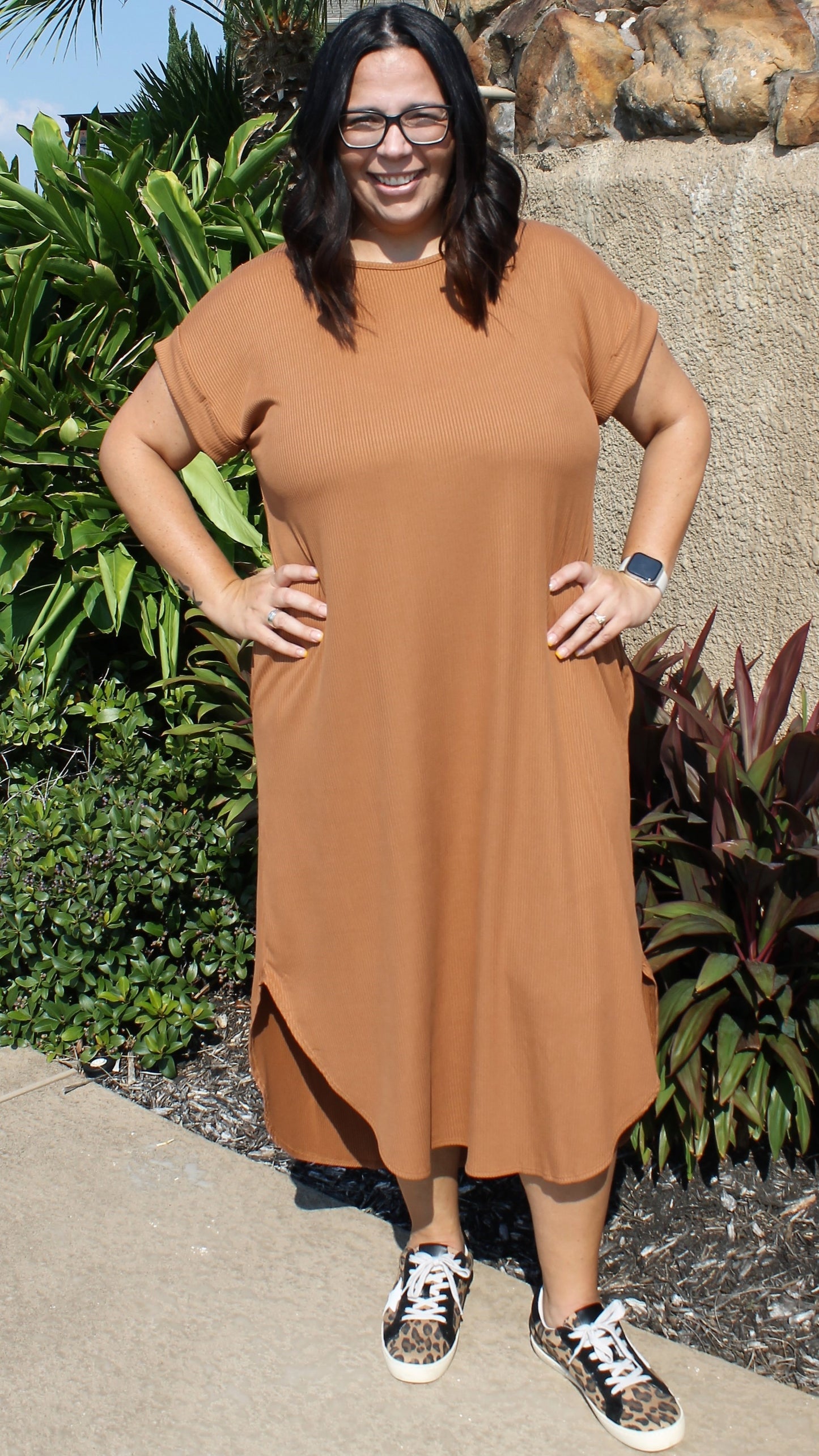 Caramel Ribbed Midi Dress