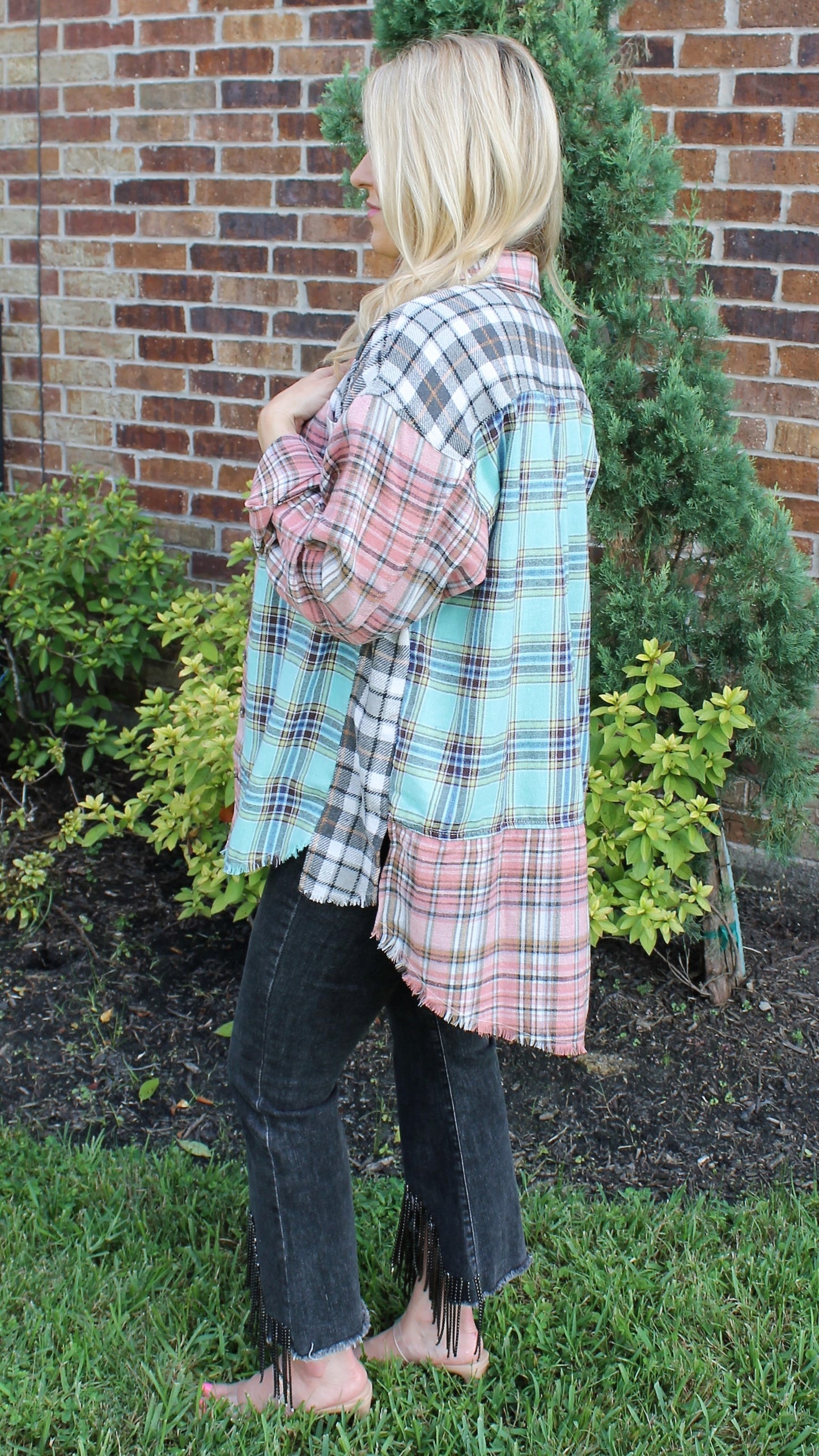 Mixed Plaid Flannel Top