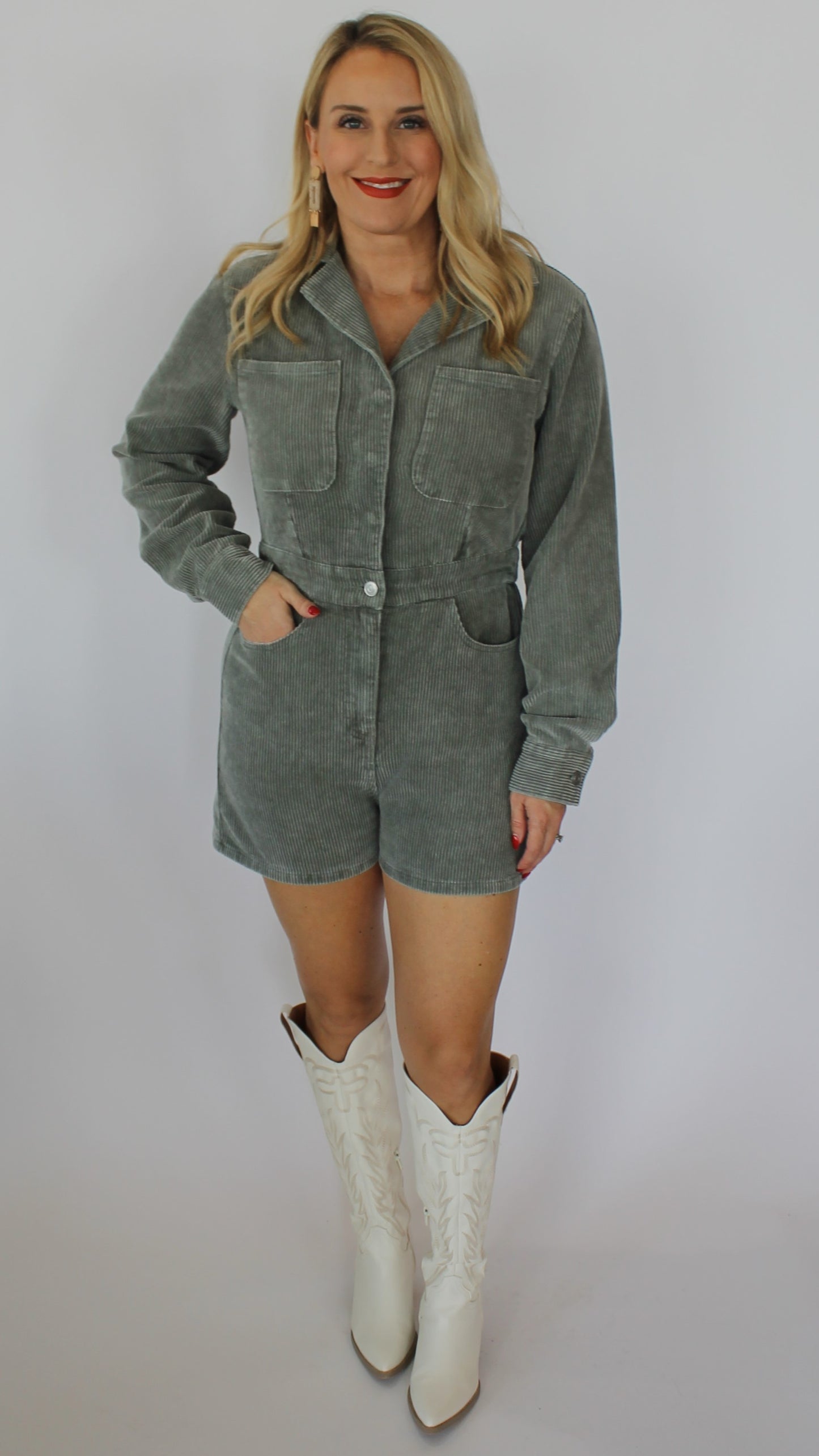 Sage Corduroy Romper