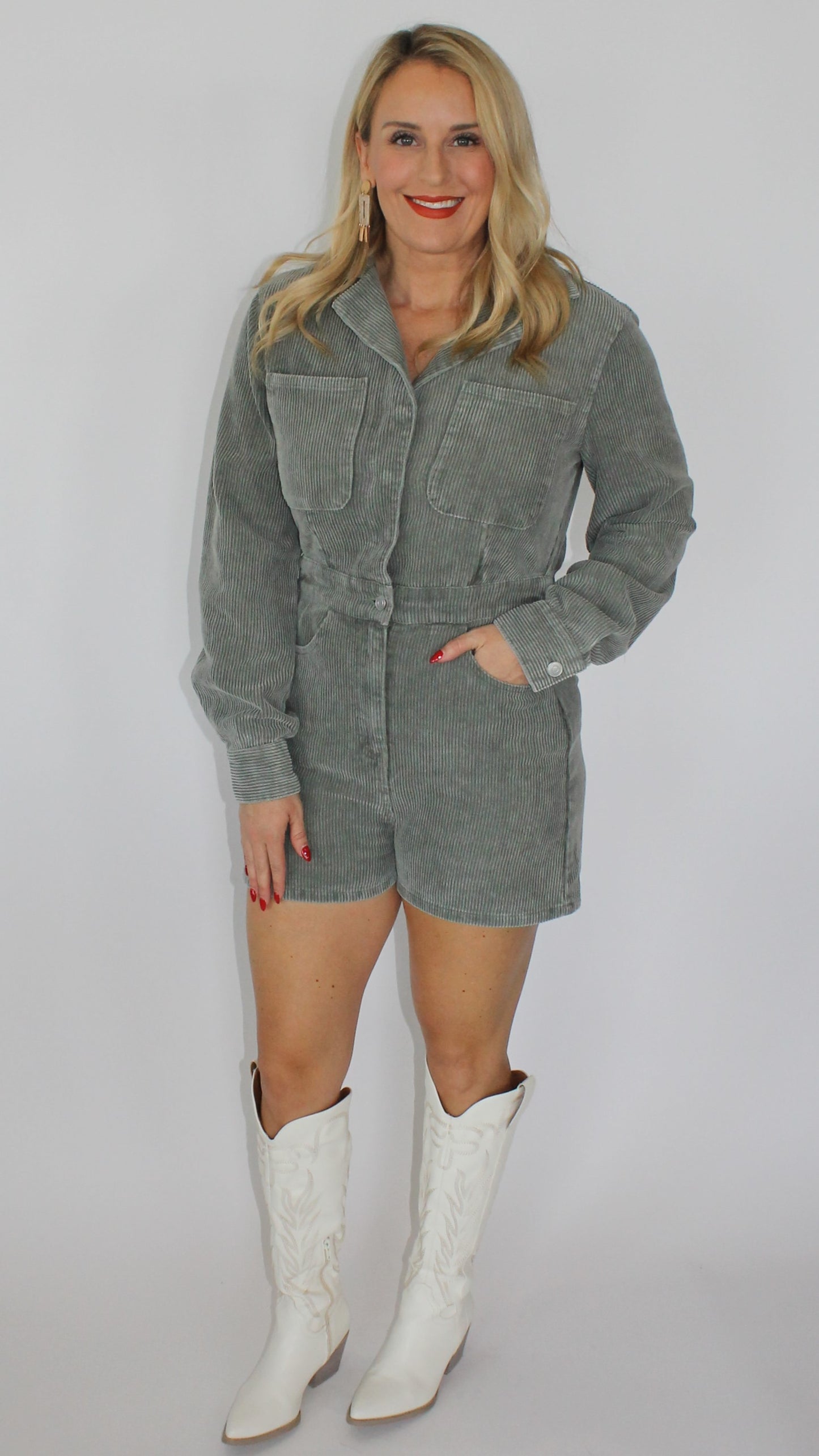 Sage Corduroy Romper