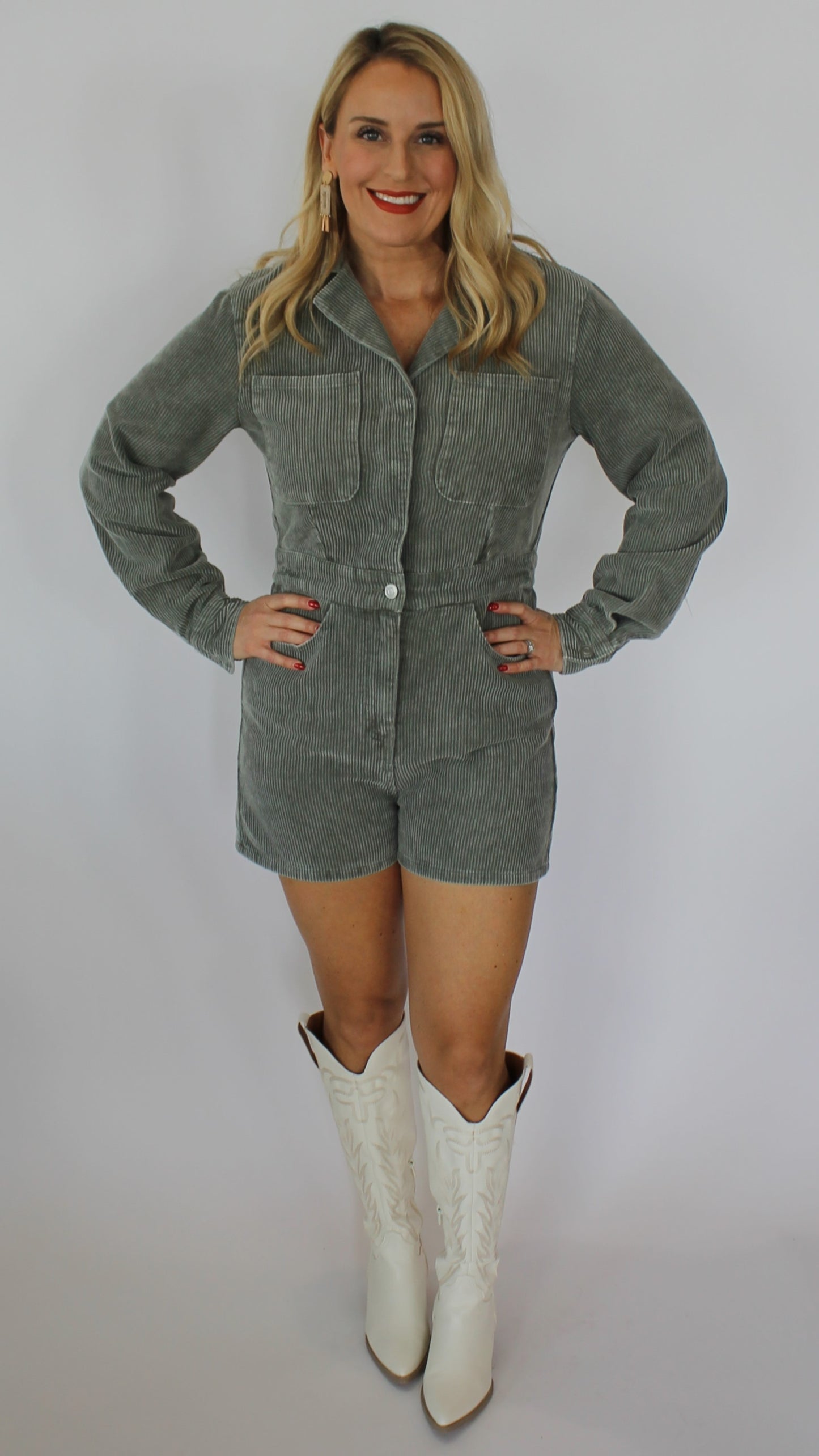 Sage Corduroy Romper